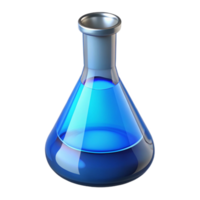 serene notable Glass Erlenmeyer flask with narrow neck, containing swirling blue liquid, studio lighting, side view, glossy finish, isolateon transparent background,high-resolution product photography png