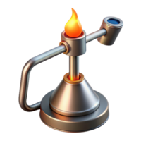 serene quintessential Bunsen burner with adjustable flame, metal base, studio lighting, front view, isolateon transparent background,high-resolution product photography png