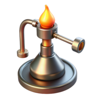 alluring vintage Bunsen burner with adjustable flame, metal base, studio lighting, front view, isolateon transparent background,high-resolution product photography refined png