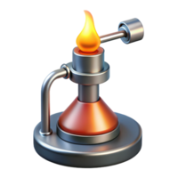 stunning tranquil mid-century Bunsen burner with adjustable flame, metal base, studio lighting, front view, isolateon transparent background,high-resolution product photography original png