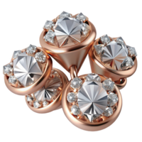 wonderful intense minimalist Diamonearrings, cluster of small diamonds, rose golsetting, sparkling finish, soft lighting, top-down view, product shot, with transparent backgrounrefined png