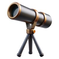 remarkable tropical Telescope with adjustable lens antripomount, metallic anblack finish, dramatic lighting, side view, isolateon transparent background,high-resolution product photography impeccable png