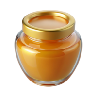 extraordinary notable A glass jar of golden honey face mask, visible honey texture, soft lighting, studio photography, isolateon transparent background,high-resolution product photography png