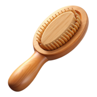 enchanting timeless A wooden hairbrush with natural bristles, smooth handle, soft lighting, side view, studio photography, isolateon transparent background,high-resolution product photography png