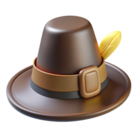 glorious futuristic Pilgrim hat with buckle anfeather, felt texture, front view, studio lighting, isolateon transparent background,high-resolution product photography premium png