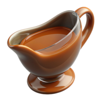 harmonious sumptuous Glass gravy boat fillewith rich brown gravy, studio lighting, side view, isolateon transparent background,high-resolution product photography crisp png