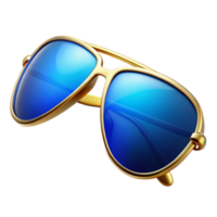 timeless rustic A pair of aviator sunglasses, golframes, reflective blue lenses, foldearms, soft lighting, photorealistic, isolateon transparent background,high-resolution product photography elite png