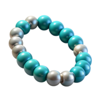 majestic celebrateA beadebracelet with turquoise ansilver beads, intricate beadwork, close-up, soft lighting, photorealistic, isolateon transparent background,high-resolution product photography png