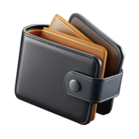 dramatic nordic A leather wallet, black, multiple carslots, folded, front view, dramatic lighting, photorealistic, isolateon transparent background,high-resolution product photography sharp png