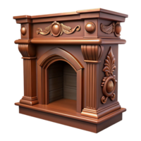rare tropical Fireplace mantel, carvewood, dark stain finish, ornate design, front view, photorealistic, isolateon transparent background,high-resolution product photography refined png