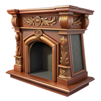 dramatic mesmerizing Fireplace mantel, carvewood, dark stain finish, ornate design, front view, photorealistic, isolateon transparent background,high-resolution product photography ultra HD png