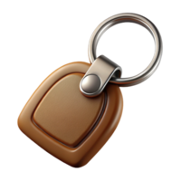 dynamic wonderful A leather keychain, brown, embosselogo, metal ring, close-up, dramatic lighting, photorealistic, isolateon transparent background,high-resolution product photography flawless png