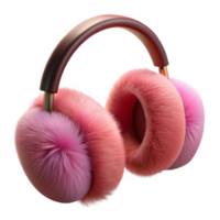 elegant signature A pair of fuzzy earmuffs, pink, faux fur, adjustable band, front view, studio lighting, photorealistic, isolateon transparent background,high-resolution product photography png