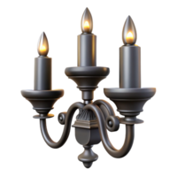 wonderful standout Ornate wall sconce, wrought iron with candle holders, matte black finish, dramatic lighting, front view, isolateon transparent background,high-resolution product photography png