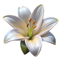 gorgeous quintessential White lily with fully openebloom, visible pollen, dramatic lighting, front view, isolateon transparent background,high-resolution product photography png