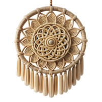 picturesque exemplary Macrame wall hanging with a mandala design, natural cotton cord, soft lighting, front view, isolateon transparent background,high-resolution product photography png