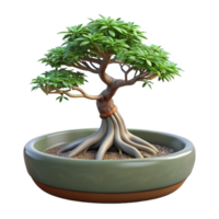 intense striking Bonsai tree in a shallow ceramic dish, exposeroots, studio lighting, isolateon transparent background,high-resolution product photography elite png