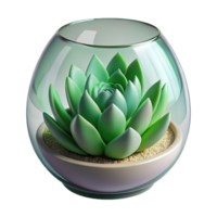 pristine whimsical retro Succulent arrangement in a glass terrarium, minimal design, studio lighting, front view, isolateon transparent background,high-resolution product photography luxury png