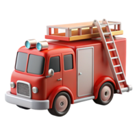 impressive exemplary Refiretruck, extendeladder, flashing lights, detailehoses, soft lighting, side view, render, isolateon transparent background,high-resolution product photography png