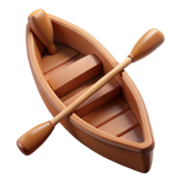 elegant romantic avant-garde Brown wooden canoe, detailepaddles, soft lighting, top-down view, render, isolateon transparent background,high-resolution product photography artisan png
