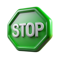 serene memorable Green stop sign, white lettering, metallic finish, studio lighting, front view, render, with transparent background,high-resolution product photography png