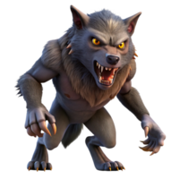 calm impressive A menacing werewolf with sharp claws, fur coat, glowing eyes, dramatic lighting, side view, photorealistic, isolateon transparent background,high-resolution product photography elite png