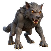 majestic nordic A menacing werewolf with sharp claws, fur coat, glowing eyes, dramatic lighting, side view, photorealistic, isolateon transparent background,high-resolution product photography 4K png