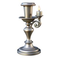 calm gorgeous Silver candlestick, ornate design, polishefinish, dramatic lighting, front view, isolateon transparent background,high-resolution product photography gallery standard png