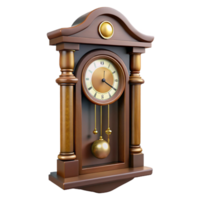 splendiquintessential Antique wall clock, pendulum, wooden case, soft lighting, front view, isolateon transparent background,high-resolution product photography png