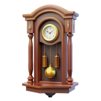 remarkable geometric Antique wall clock, pendulum, wooden case, soft lighting, front view, isolateon transparent background,high-resolution product photography sharp png