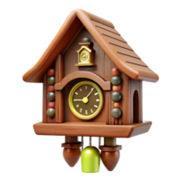 enchanting memorable Cuckoo clock, carvewooden details, traditional design, soft lighting, front view, isolateon transparent background,high-resolution product photography png