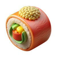alluring signature Rainbow roll, assortefish, avocado, cucumber, sesame seeds, soft lighting, front view, render, isolateon transparent background,high-resolution product photography png