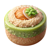 alluring memorable California roll, crab meat, avocado, cucumber, sesame seeds, glossy finish, studio lighting, front view, render, isolateon transparent background,high-resolution product photography png