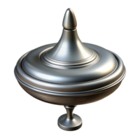 joyful mesmerizing Metal spinning top, metallic finish, intricate engravings, dramatic lighting, isolateon transparent background,high-resolution product photography gallery standard png