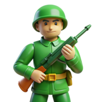 joyful wonderful Green plastic toy soldier, detaileuniform anrifle, matte finish, dramatic lighting, side view, isolateon transparent background,high-resolution product photography perfect clarity png