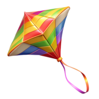 impressive sought-after Colorful kite with a long tail, nylon fabric, vibrant patterns, soft lighting, isolateon transparent background,high-resolution product photography png