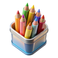 serene acclaimeSet of colorepencils in a tin box, various colors, sharpenetips, studio lighting, top-down view, isolateon transparent background,high-resolution product photography png