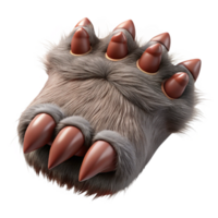 sumptuous notable A realistic werewolf paw, fur anclaws detailed, studio lighting, top-down view, hyperrealistic, isolateon transparent background,high-resolution product photography png