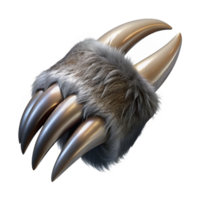 vibrant coveteA single, sharp werewolf claw, coverein fur, metallic sheen, dramatic lighting, side view, render, isolateon transparent background,high-resolution product photography png