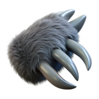 glorious contemporary A single, sharp werewolf claw, coverein fur, metallic sheen, dramatic lighting, side view, render, isolateon transparent background,high-resolution product photography flawless png