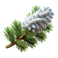 pristine geometric Pine tree branch coverein snow, realistic snow texture, soft lighting, photorealistic, with transparent background,high-resolution product photography masterfully captured png