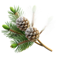 passionate elegant Single branch of a pine tree with pine cones anartificial snow, close-up, studio lighting, isolateon transparent background,high-resolution product photography refined png