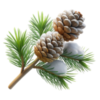 rare abstract Single branch of a pine tree with pine cones anartificial snow, close-up, studio lighting, isolateon transparent background,high-resolution product photography ultra HD png