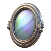 mesmerizing signature Oval shapevintage frame, mother-of-pearl inlay, iridescent, studio lighting, front view, studio photography, isolateon transparent background,high-resolution product photography png