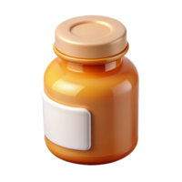 distinctive bohemian Pill bottle with amber glass, childproof cap, white label, studio lighting, front view, render, isolateon transparent background,high-resolution product photography flawless png