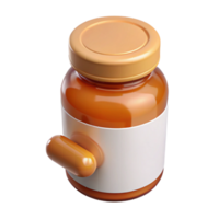 dazzling retro Pill bottle with amber glass, childproof cap, white label, studio lighting, front view, render, isolateon transparent background,high-resolution product photography ultra HD png