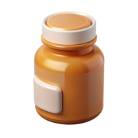 pristine celebratePill bottle with amber glass, childproof cap, white label, studio lighting, front view, render, isolateon transparent background,high-resolution product photography png