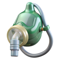 memorable mid-century Oxygen mask with clear plastic, adjustable straps, oxygen tubing, studio lighting, front view, render, isolateon transparent background,high-resolution product photography 8K png