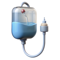 joyful radiant IV bag with clear plastic, saline solution, drip chamber, tubing, studio lighting, side view, render, isolateon transparent background,high-resolution product photography precision png
