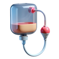serene standout IV bag with clear plastic, saline solution, drip chamber, tubing, studio lighting, side view, render, isolateon transparent background,high-resolution product photography png